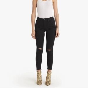 Mother Looker Ankle Fray Guilty As Sin Raw Hem Black Jeans